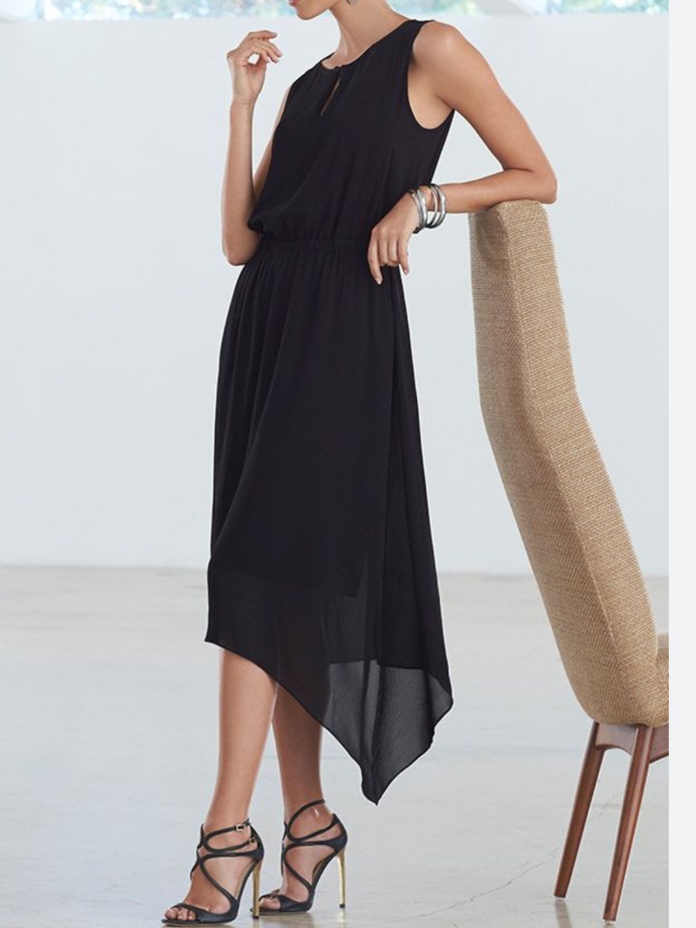 Chicos’s Black Label Sheer Layered Midi Dress Black